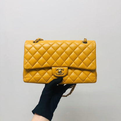 Classic Flap M/L Yellow Lambskin with GHW