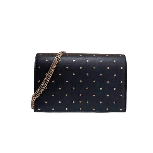 Gucci Star Printed Wallet On Chain Leather Black GHW