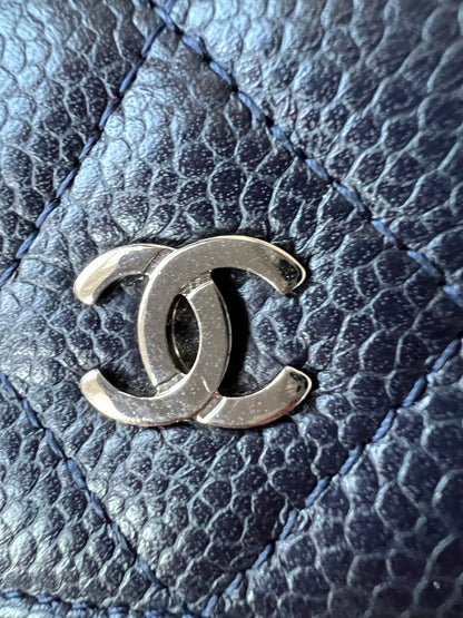 Chanel Navy Caviar Wallet on Chain With Silver Hardware