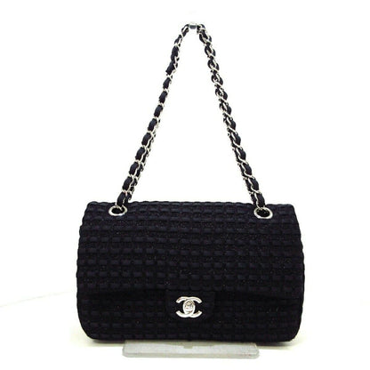 Medium Classic Flap Black Tweed SHW