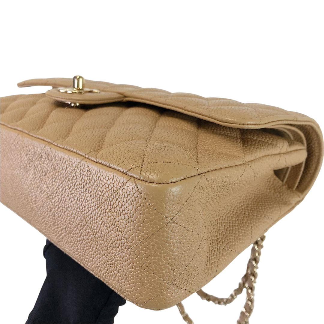 Classic Double Flap Caviar Medium Dark Beige GHW