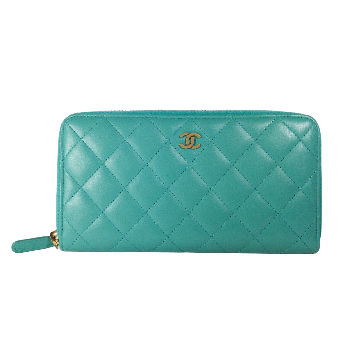 Chanel Turquoise Lambskin Zip Around Wallet
