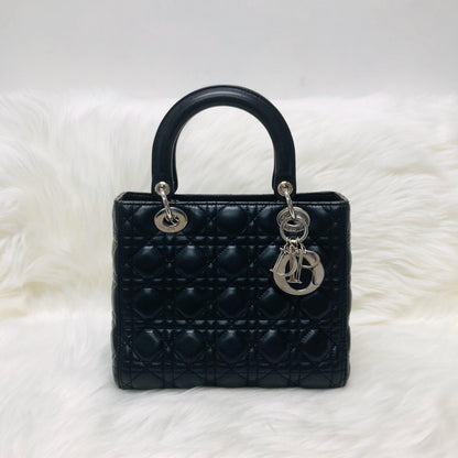 Classic Lambskin Cannage Medium Lady Dior Black Leather Bag