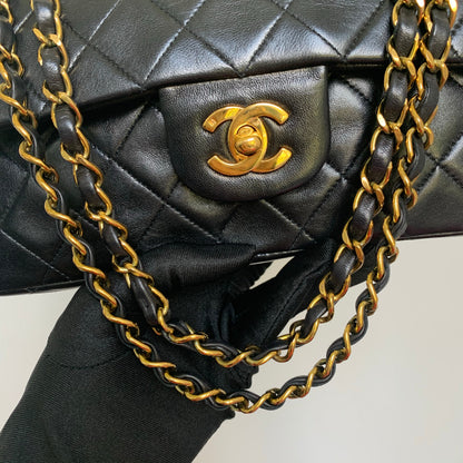 Vintage Lambskin Double Flap M/L with GHW In black