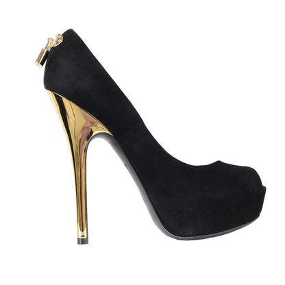 Louis-Vuitton Peep Toe Pump Black Suede GHW 36