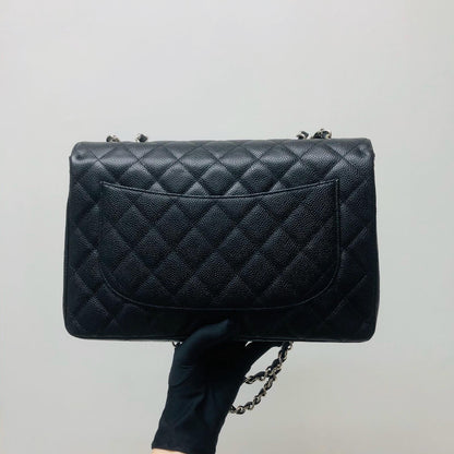 Single Flap Classic Jumbo in Black Caviar with SHW
