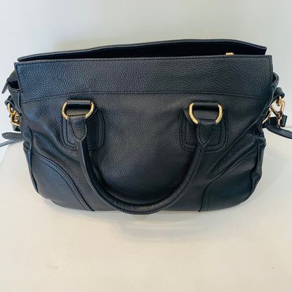 Prada Black Vitello Daino Satchel Rame