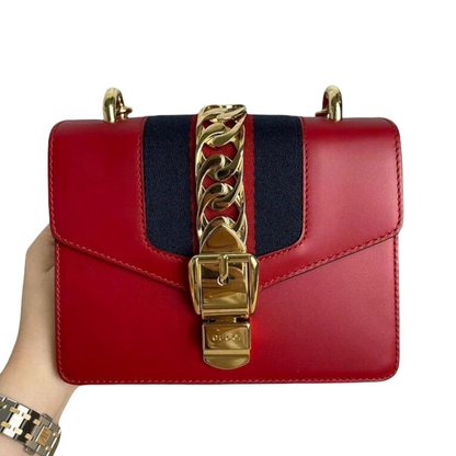 Gucci Sylvie Flap Mini Leather Red GHW