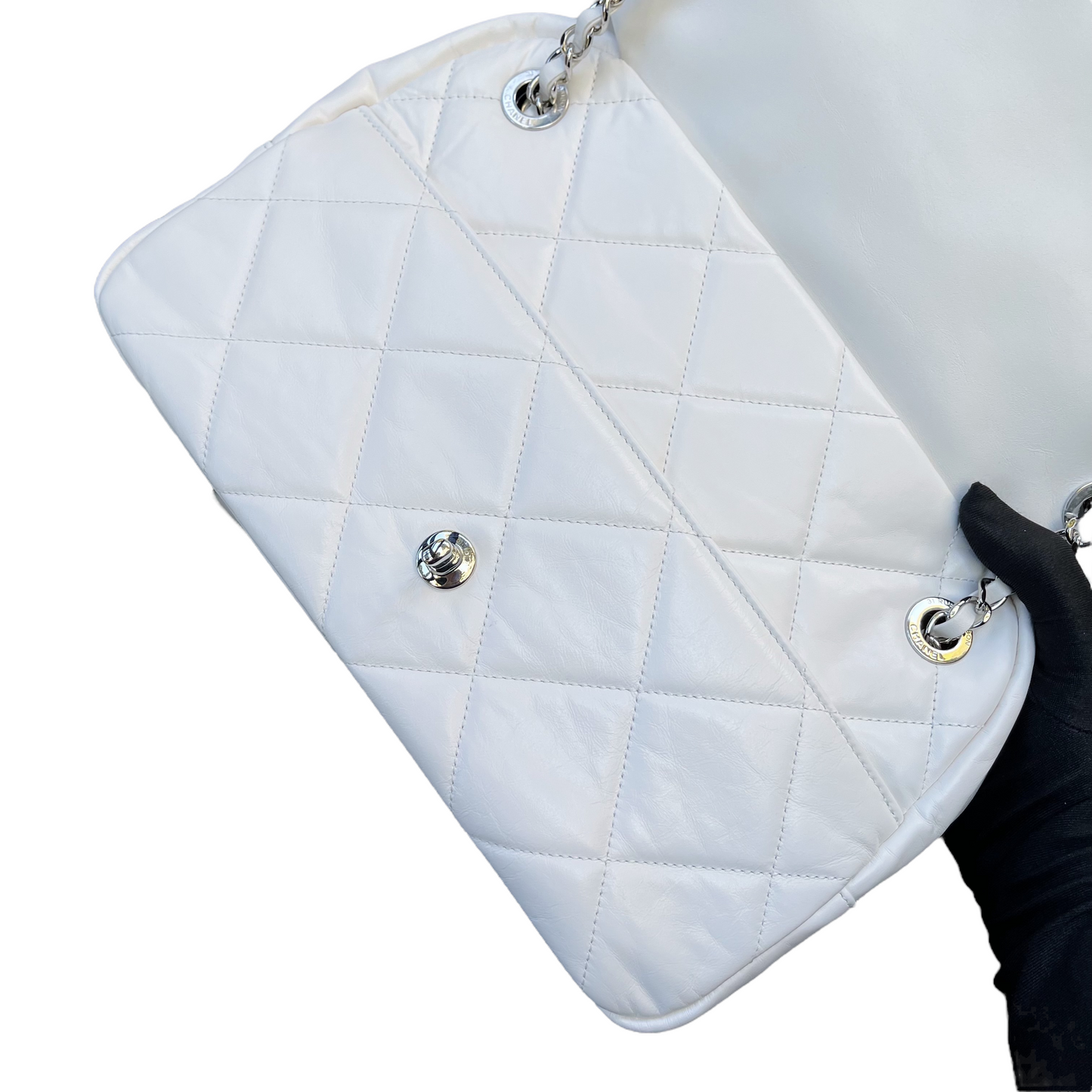 Aged Calfskin Quilted Express Bowling White SHW