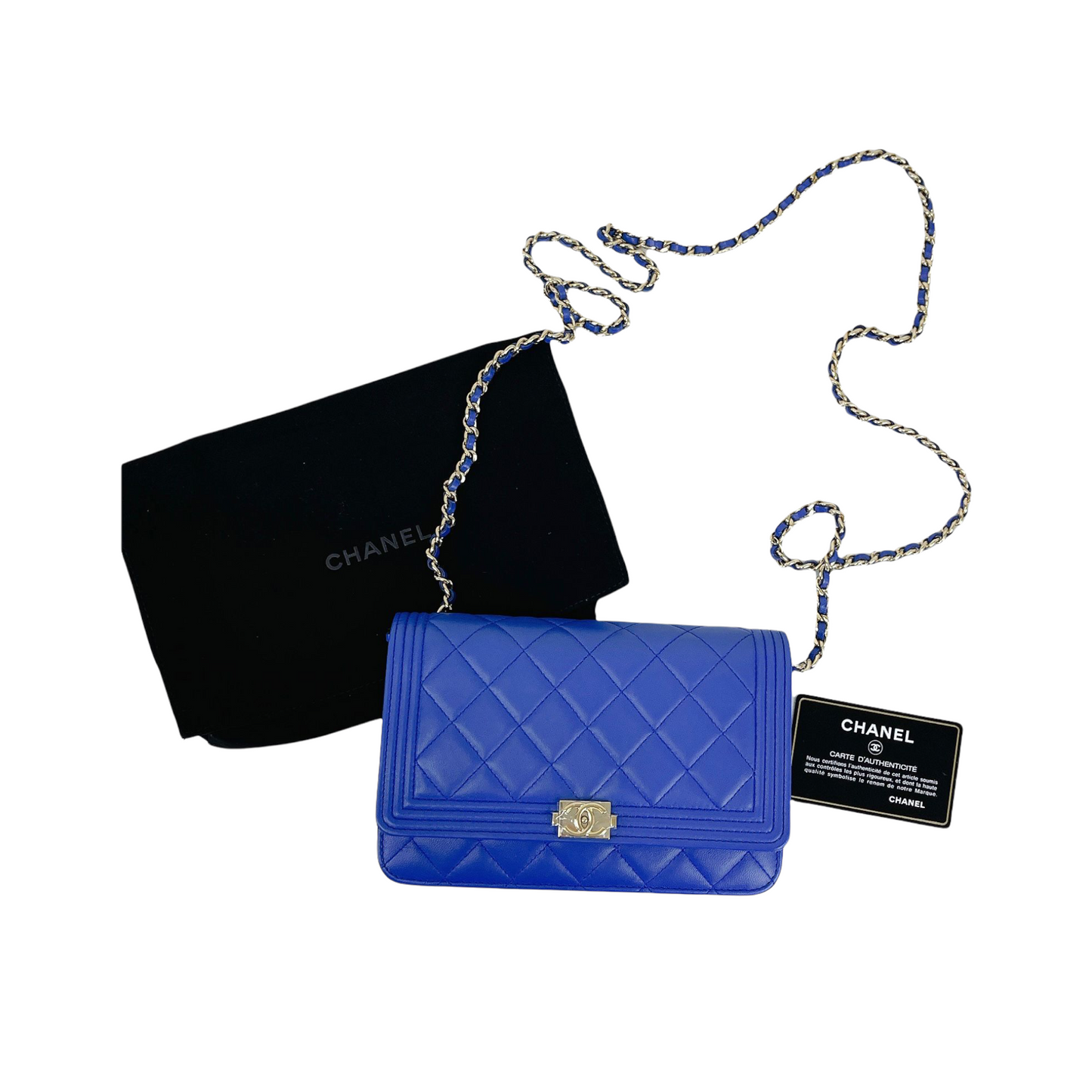 Boy Wallet on Chain Lambskin Blue GHW