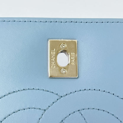 Small Trendy CC Chevron Lambskin Blue GHW