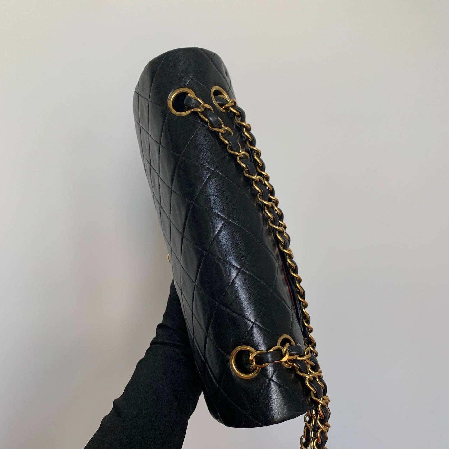 Vintage Lambskin Double Flap M/L with GHW In black