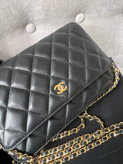 Chanel Black Lambskin Wallet on Chain with gold hardware