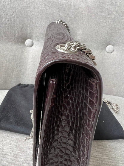 Yves Saint Laurent (YSL) Burgundy Croc Medium Kate Tassel with Silver Hardware