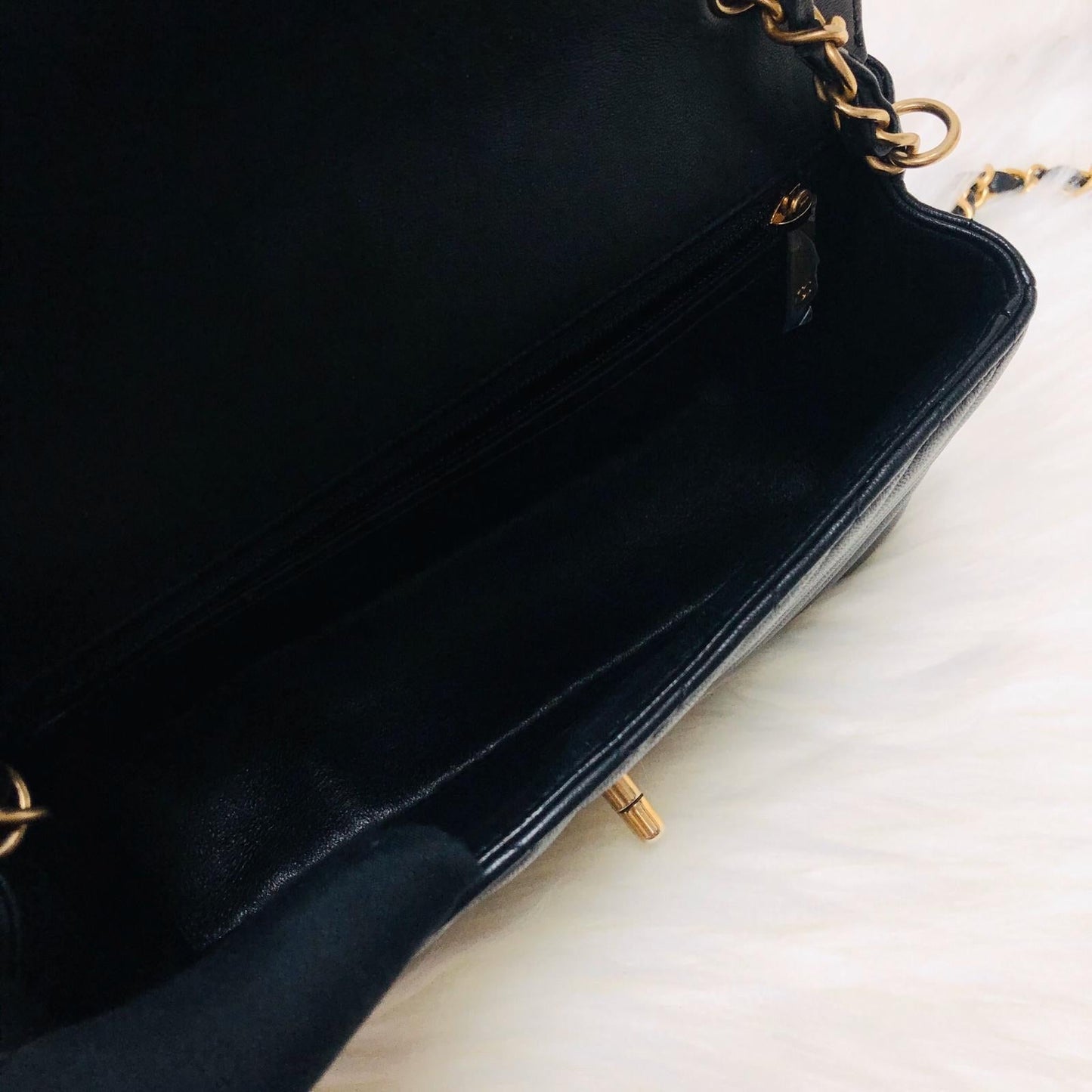 Mini Rectangular Chevron in Black Lambskin Leather with  GHW