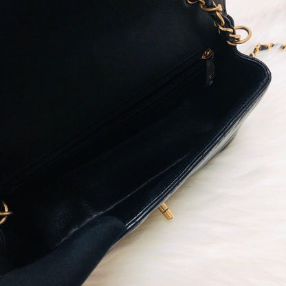 Mini Rectangular Chevron in Black Lambskin Leather with  GHW