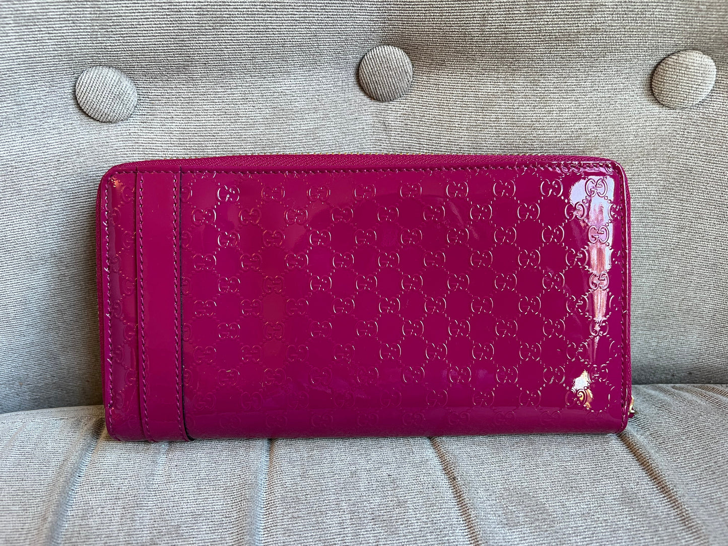 Gucci Pink Patent Guccissima Print Wallet