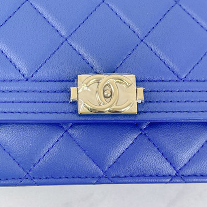 Boy Wallet on Chain Lambskin Blue GHW