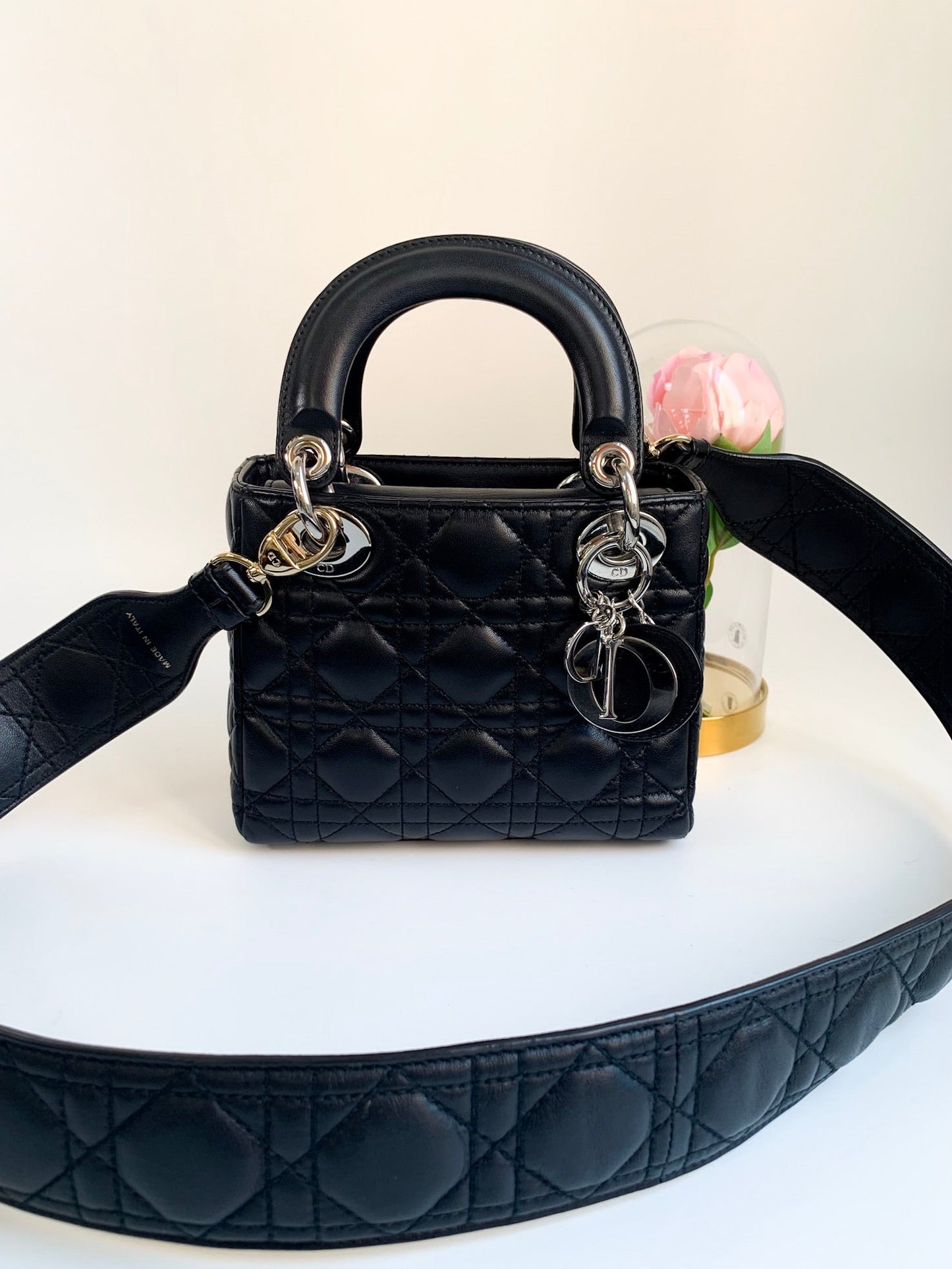 Christian Dior Lambskin Cannage Mini Lady Dior Black (2 Straps)