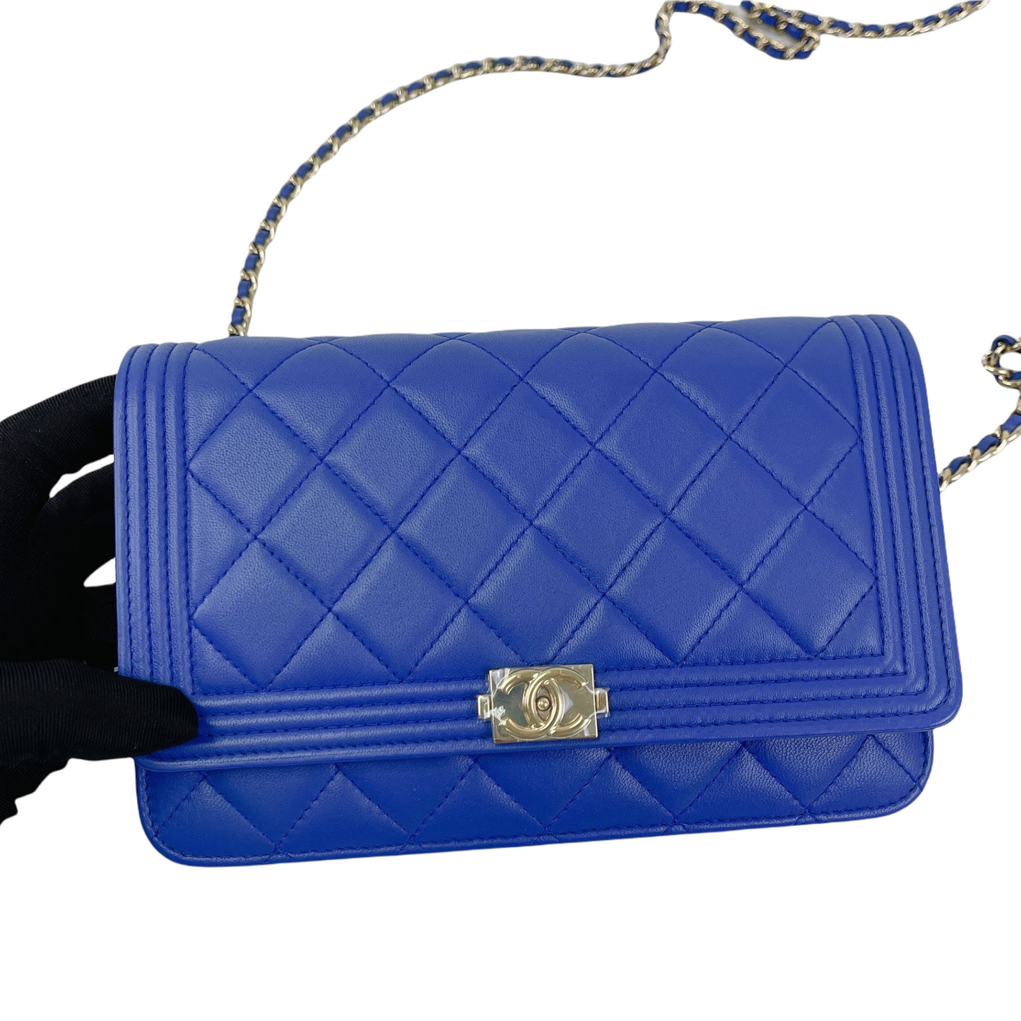 Boy Wallet on Chain Lambskin Blue GHW