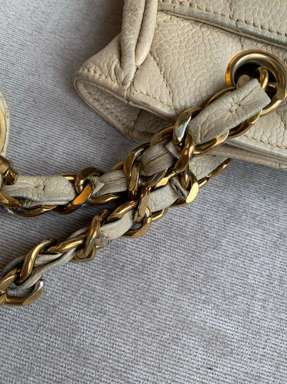 Chanel Vintage Beige Caviar Chain Tote
