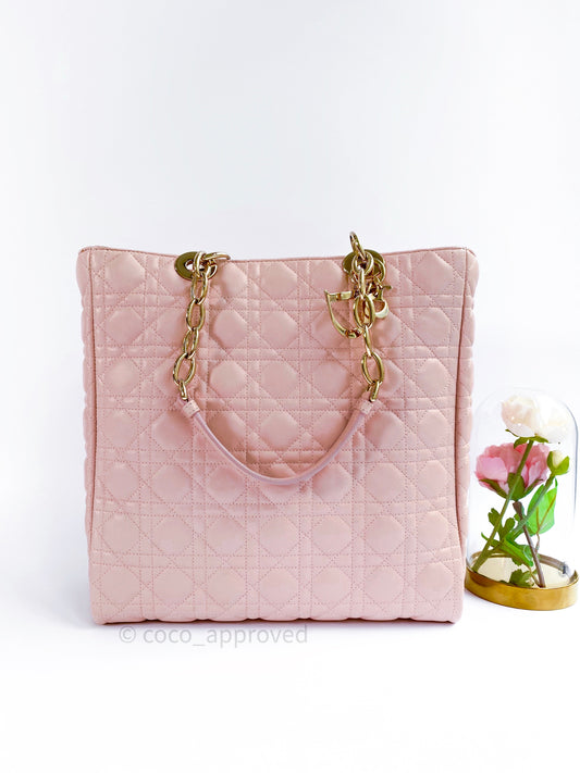 Christian Dior Lambskin Large Lady Dior Tote Bag Blush Pink