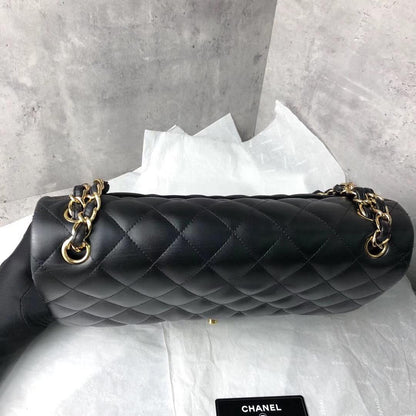 Jumbo Double Flap in Black Lambskin with GHW