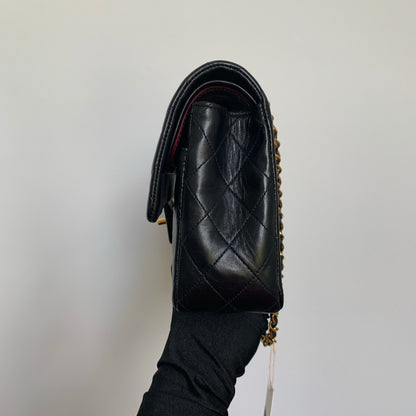 Vintage Lambskin Double Flap M/L with GHW In black
