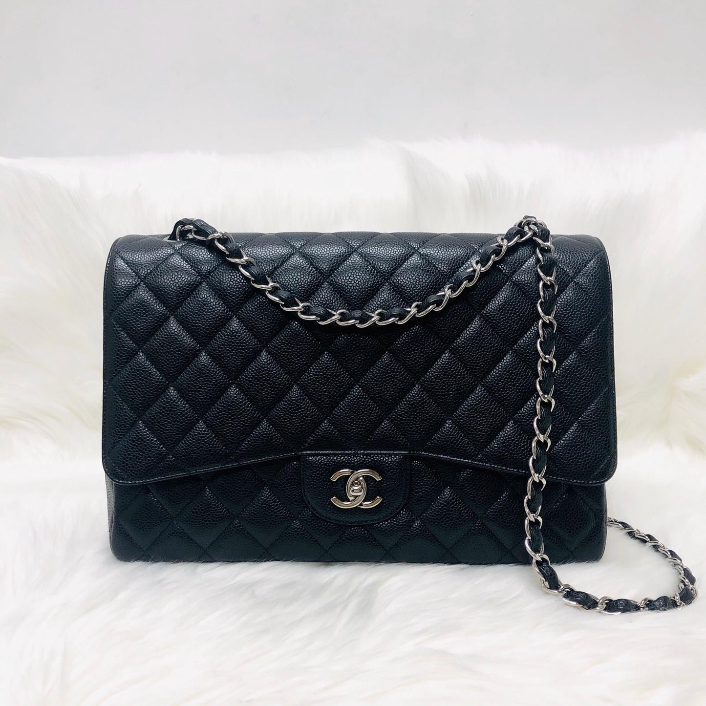 Classic Single Flap Maxi in Black Caviar Leather with SHW
