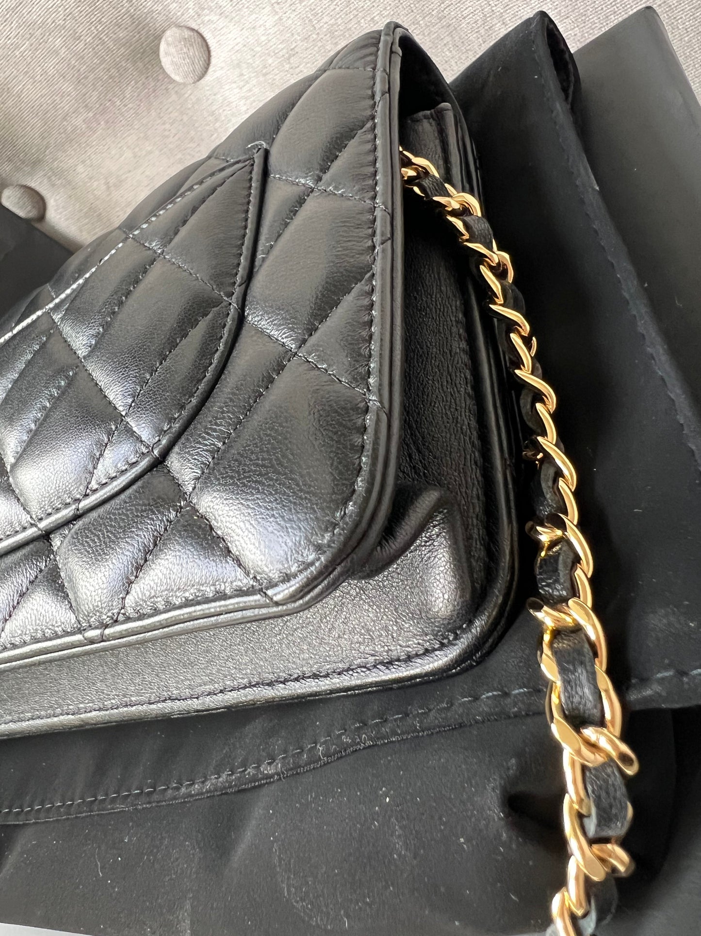 Chanel Black Lambskin Wallet on Chain with gold hardware