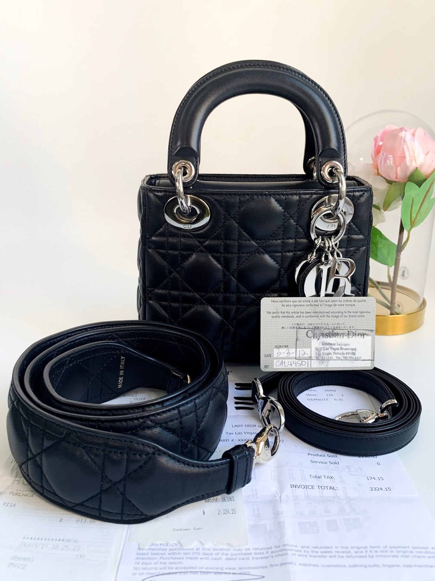 Christian Dior Lambskin Cannage Mini Lady Dior Black (2 Straps)