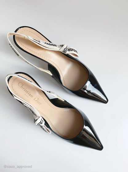 Christian Dior Patent J'adior Ribbon Slingback Pumps 37 Black