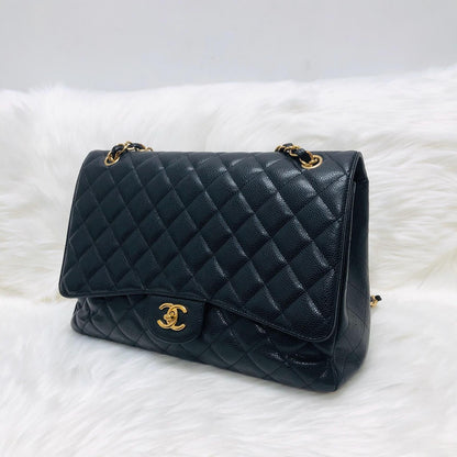 Single Flap Maxi in Black Caviar Leather with GHW