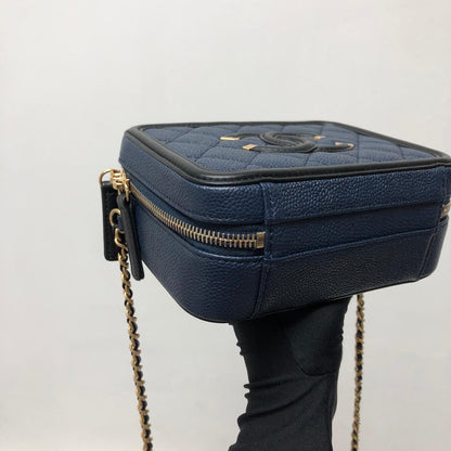 Small Caviar Quilted Filigree Vanity Case Blue/Black