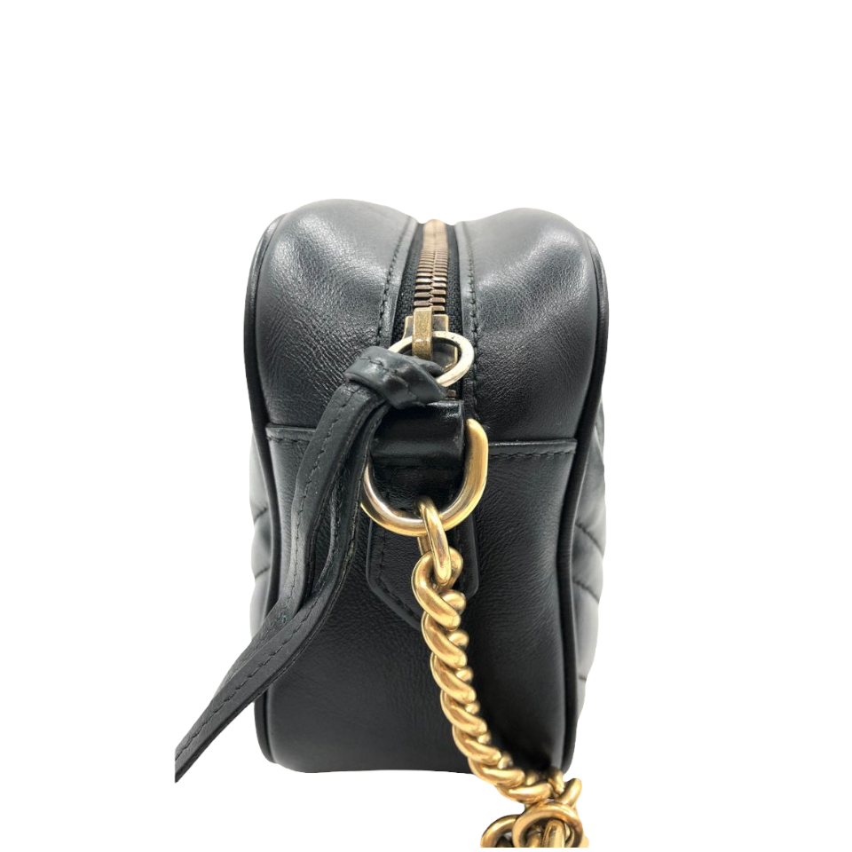 Gucci Small Marmont Leather Camera Black GHW
