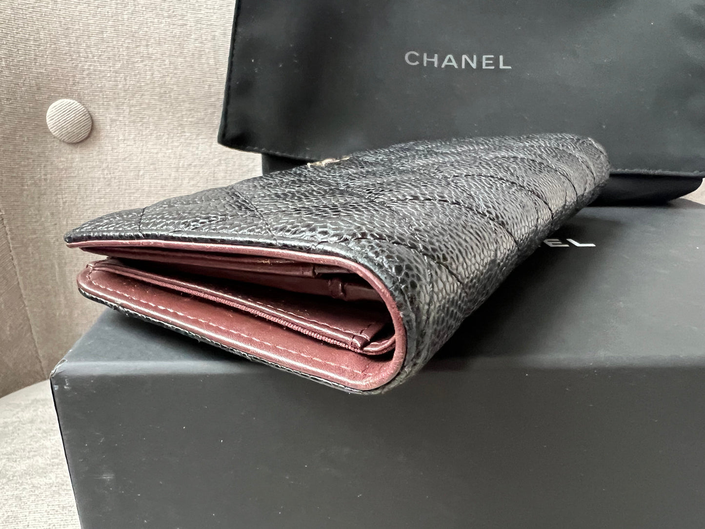 Chanel Black Caviar Flap Wallet with Silver Hardware