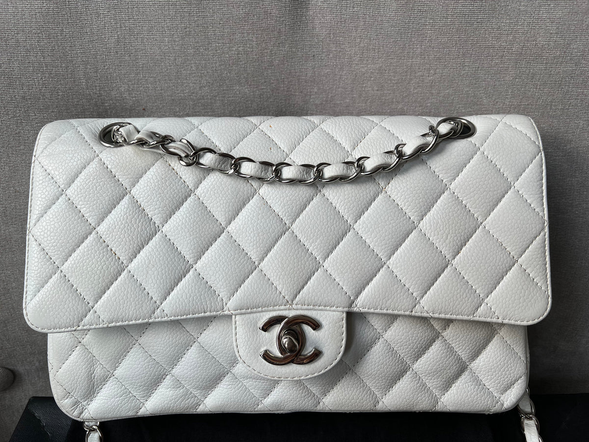 Chanel Medium Classic Flap in White Caviar (RRP £8,530)