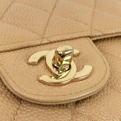 Classic Double Flap Caviar Medium Dark Beige GHW