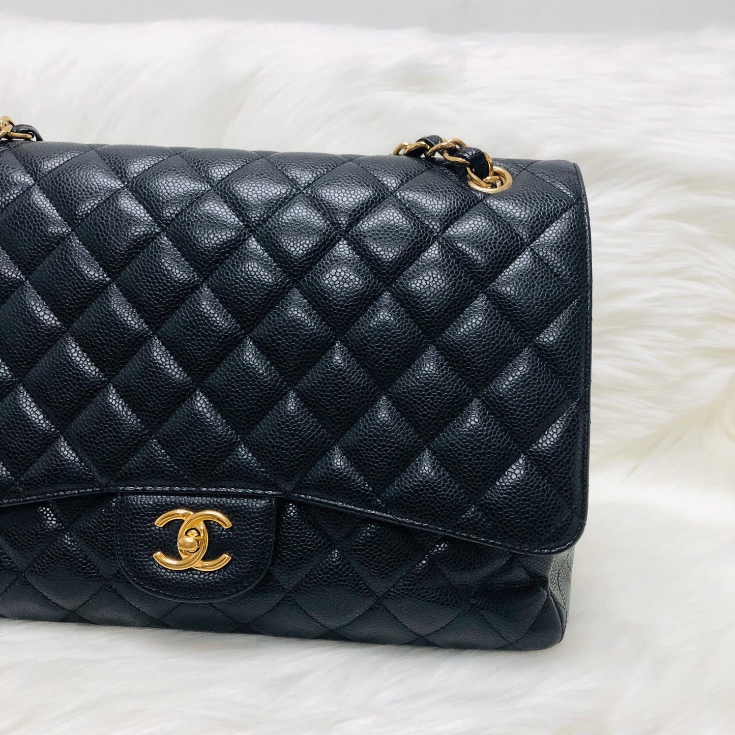 Single Flap Maxi in Black Caviar Leather with GHW