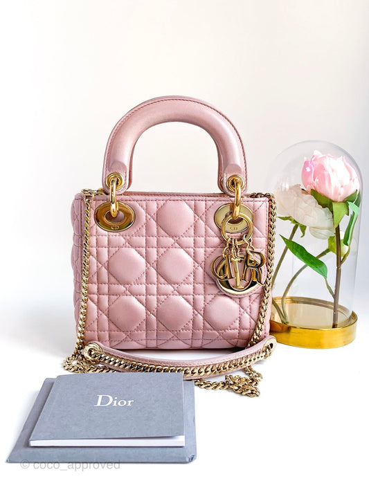 Christian Dior Calfskin Cannage Mini Lady Dior Pink