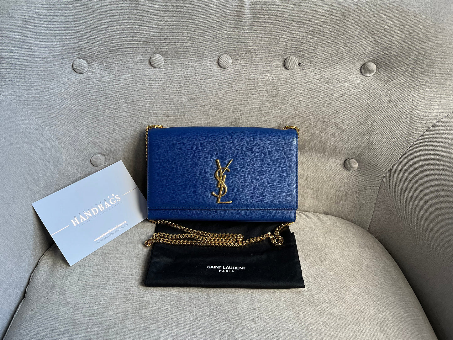 Yves Saint Laurent (YSL) Blue Medium Kate with Gold Hardware