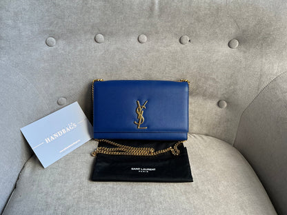 Yves Saint Laurent (YSL) Blue Medium Kate with Gold Hardware