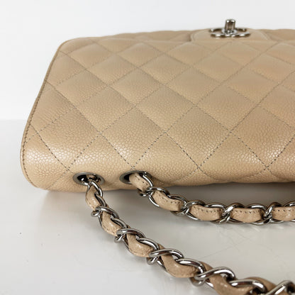 Single Flap Jumbo in Beige Caviar with SHW