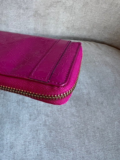 Gucci Pink Patent Guccissima Print Wallet