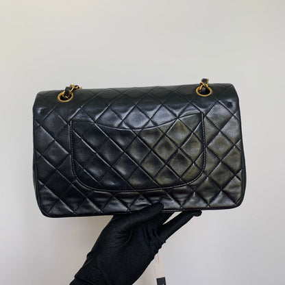Vintage Lambskin Double Flap M/L with GHW In black