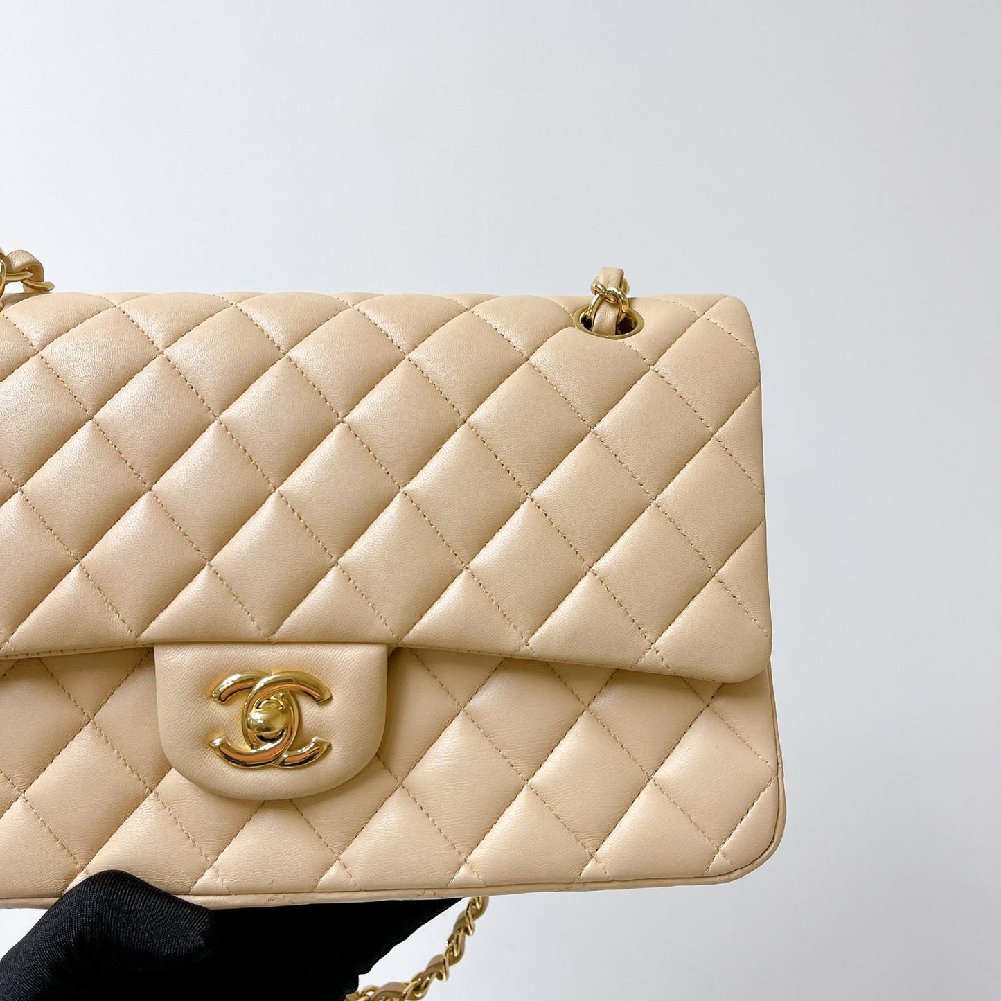 Double Flap Medium Lambskin Beige GHW
