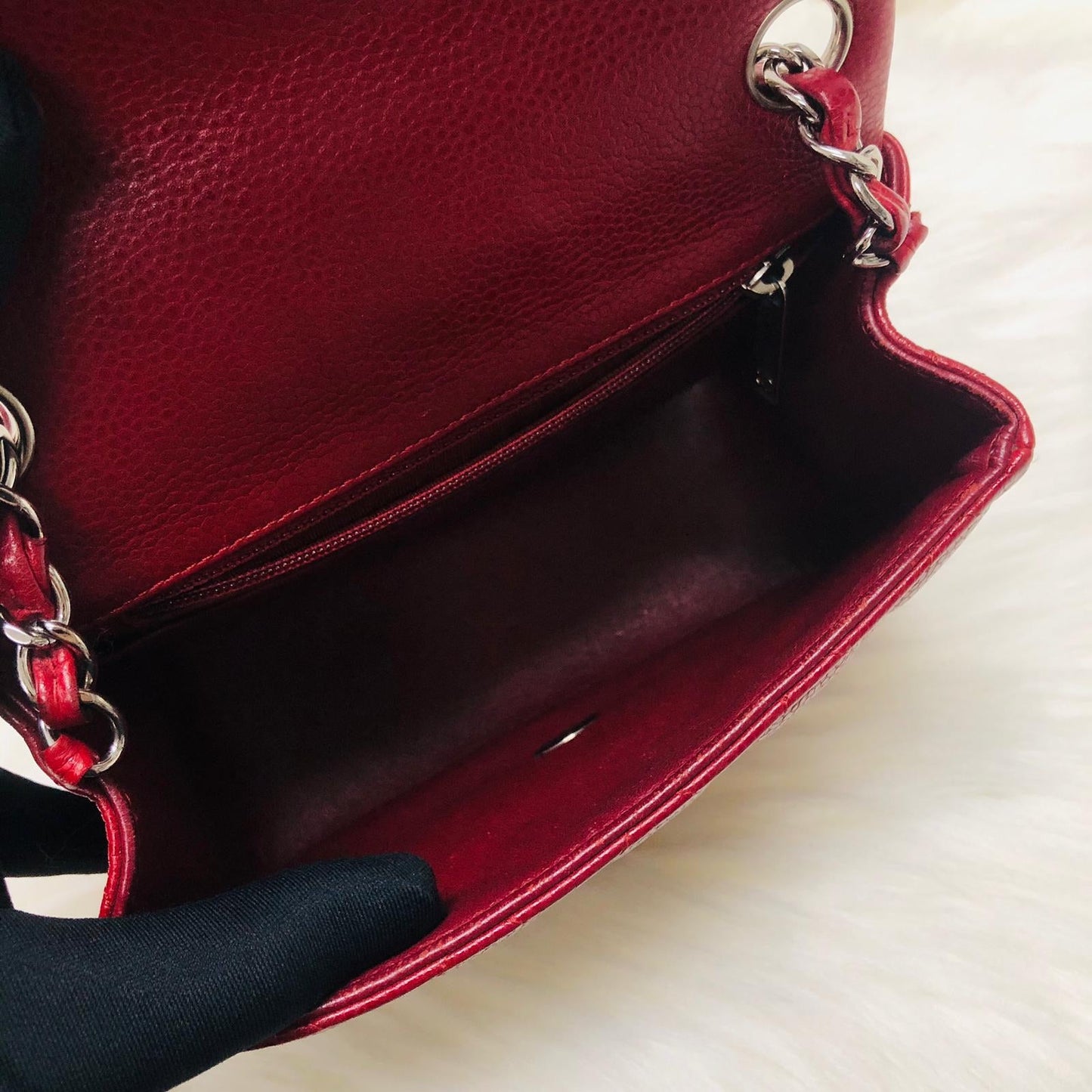 Square Mini Flap Caviar Red SHW