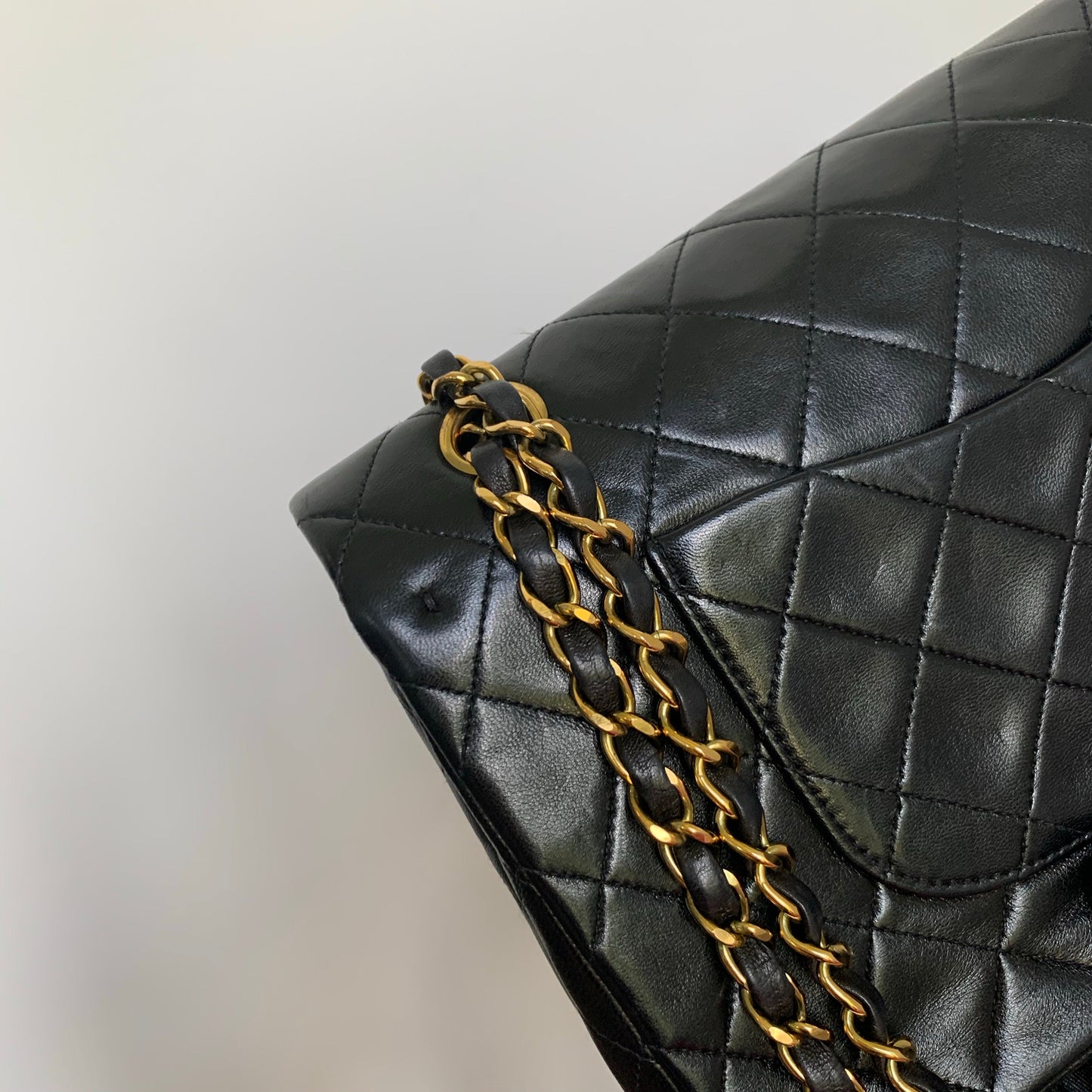 Vintage Lambskin Double Flap M/L with GHW In black