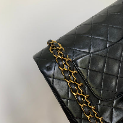 Vintage Lambskin Double Flap M/L with GHW In black