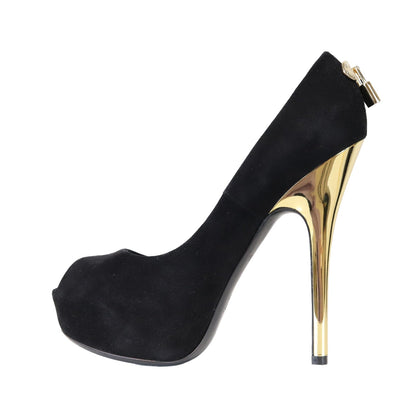 Louis-Vuitton Peep Toe Pump Black Suede GHW 36